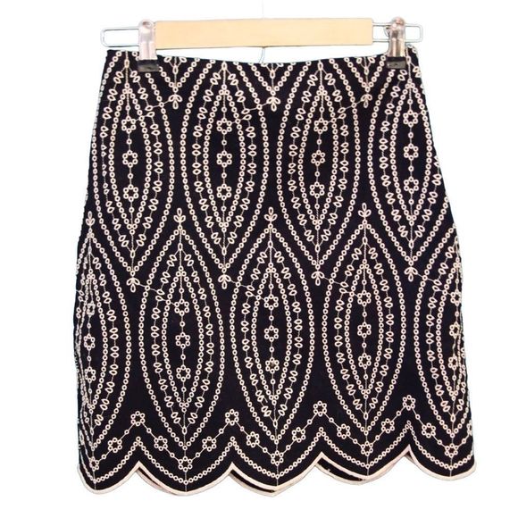 NWT LOFT black and white scalloped high waist skirt - Picture 2 of 8